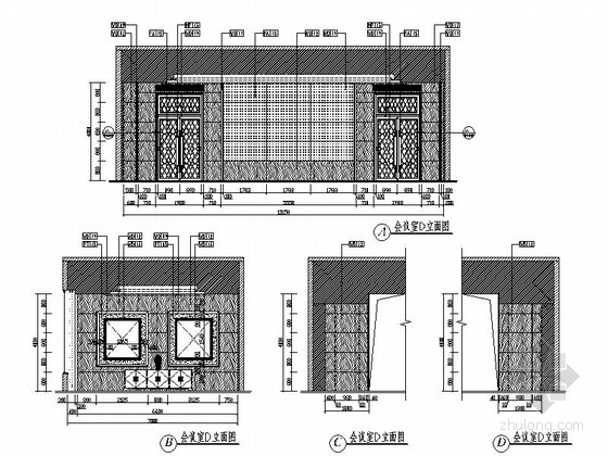 [四川]灾后重建会议中心宴会会议室施工图（含效果图片）-灾后重建会议中心宴会会议厅施工图立面图 