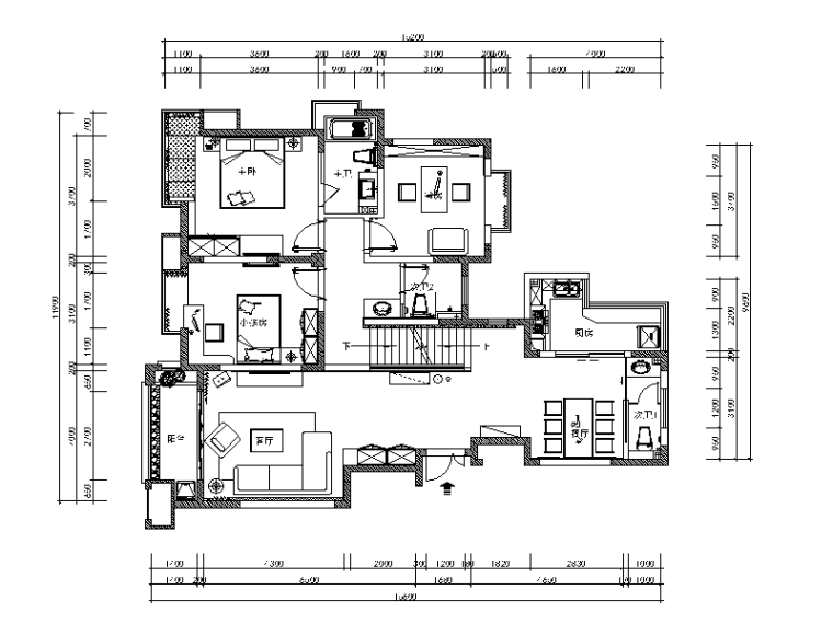 室内客卧简约设计效果图资料下载-[安徽]现代简约样板间设计CAD施工图（含效果图)