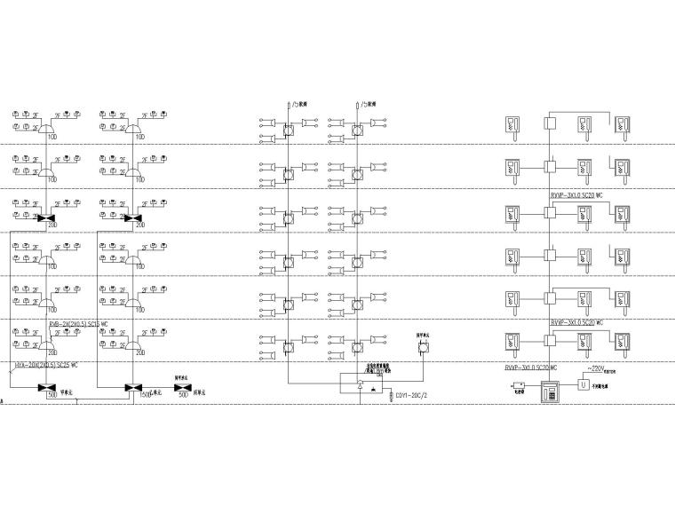 普通住宅电气设计图（包括:楼内照明、220/380V配电系统，防雷及接地保护，电话电视防盗对讲网络系统，等电位联结）-弱电系统图