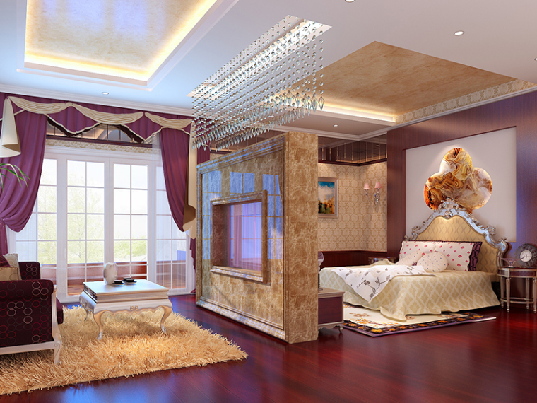 卧室套房设计图资料下载-华丽套房卧室3D模型下载