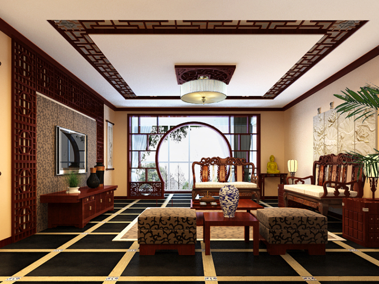 沙发中式客厅资料下载-华丽中式客厅3D模型下载