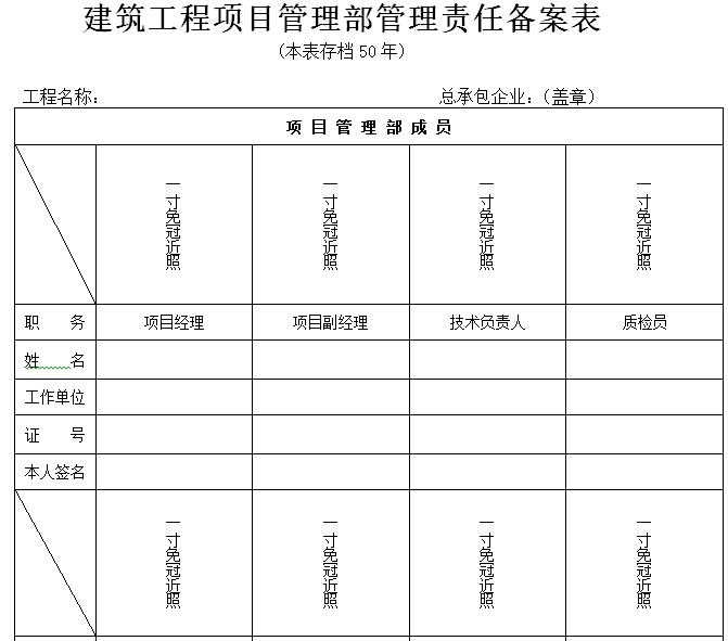 工程变更立项报审表资料下载-建筑工程项目管理部管理责任备案表