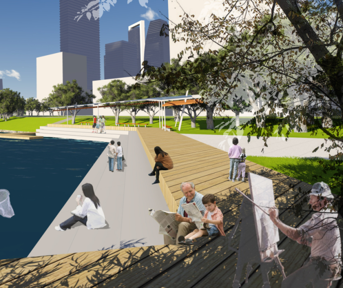 [湖北]滨水山地复合型立体化CBD中央城市公园景观设计方案（2017最新）-亲水码头景观效果图
