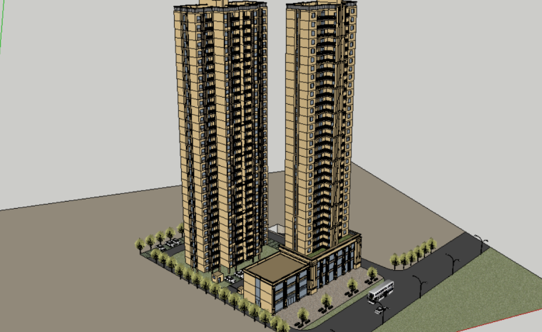 建筑模型su模型资料下载-黄冈国土地块建筑模型设计（SU模型）