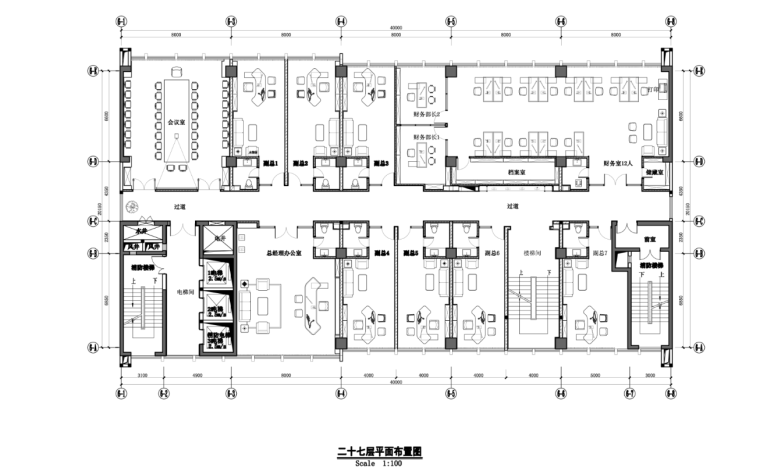 某现代风格办公楼施工图及效果图（含117张图纸）-二十七层平面布置图