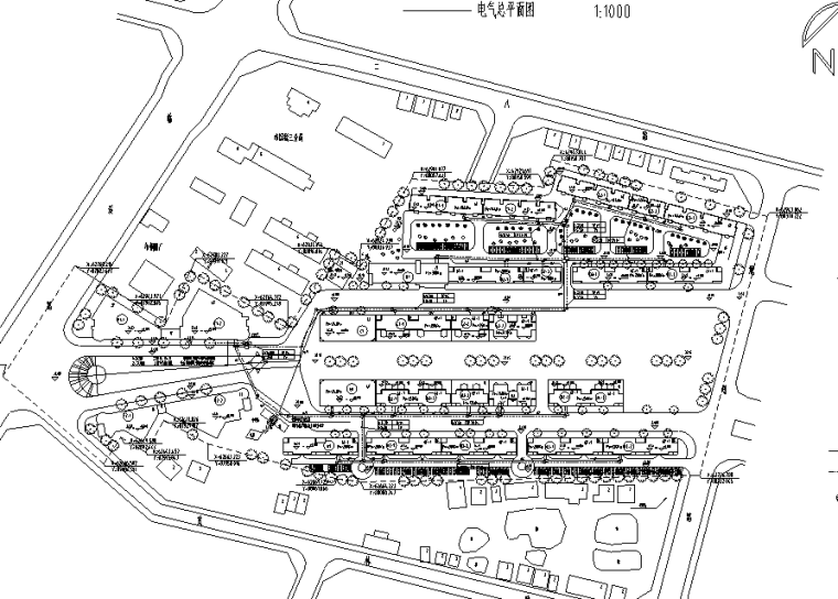 商业硬铺广场平面图资料下载-商业街电气总平面图