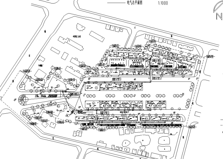 总平面图建筑图资料下载-商业街电气总平面图