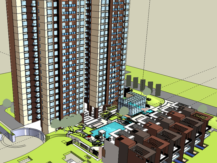 建筑居住区规划设计负责人资料下载-某现代居住区规划设计SU建筑模型