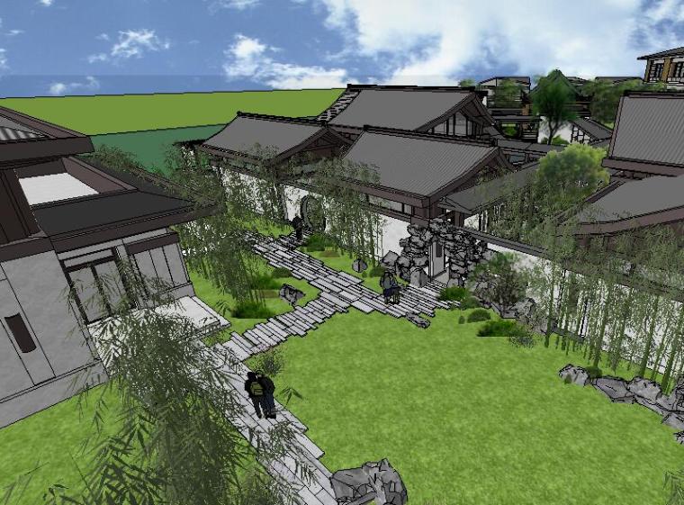 中式住宅庭院景观扩初资料下载-[景观场景模型]中式庭院住宅院子景观模型