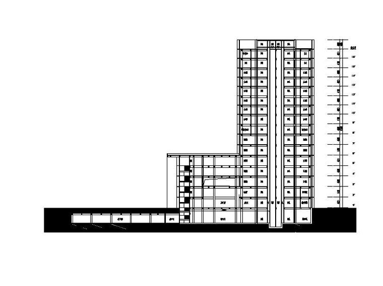 [浙江]高层L型涂料外墙信息办公中心建筑施工图-高层L型涂料外墙信息办公中心建筑剖面图