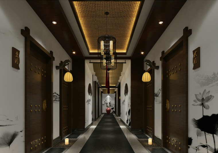 酒店过道地毯贴图资料下载-中餐厅包间过道3D模型