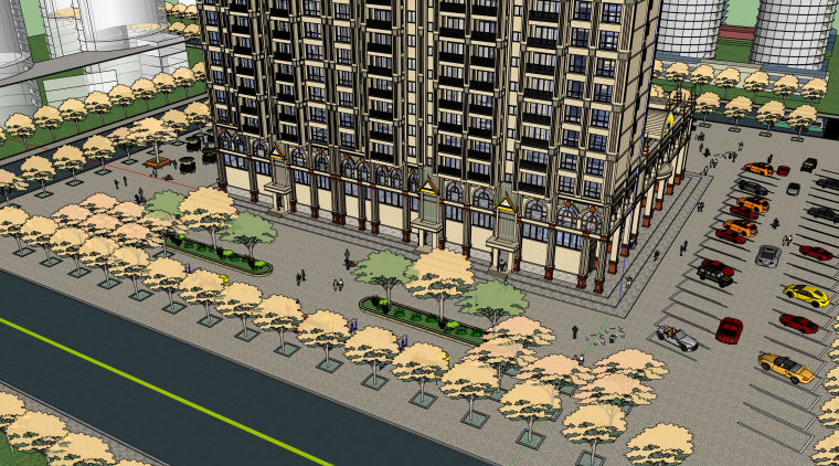 温泉酒店接待楼模型资料下载-泰式商住楼建筑设计模型