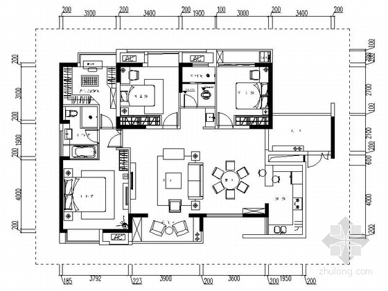美式装修loft资料下载-[贵阳]旅游服务中心美式田园三居室样板间装修施工图（含效果）