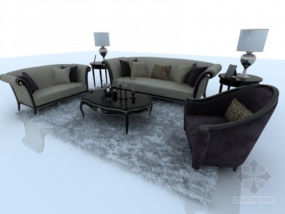 su沙发模型下载资料下载-欧式沙发茶几3D模型下载