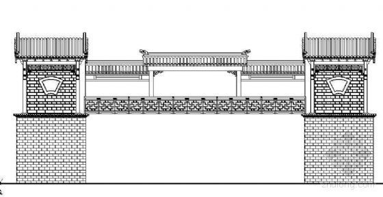 古建寺院CAD设计图资料下载-某古建过街桥立面设计图