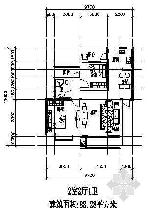 两室两厅户型图资料下载-两室两厅一厨一卫88.28平方米