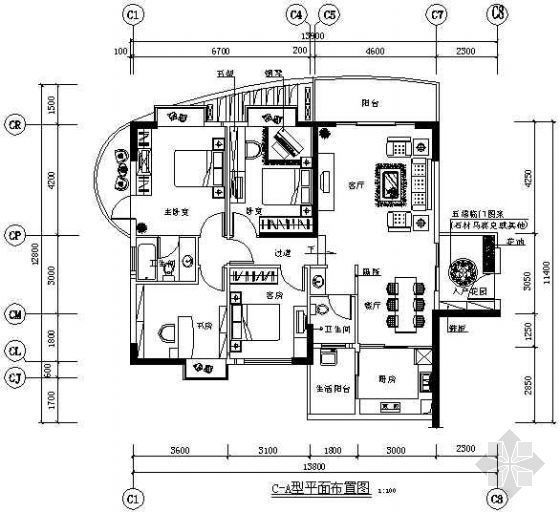 200平室内设计平面图资料下载-四室两厅室内设计装修图