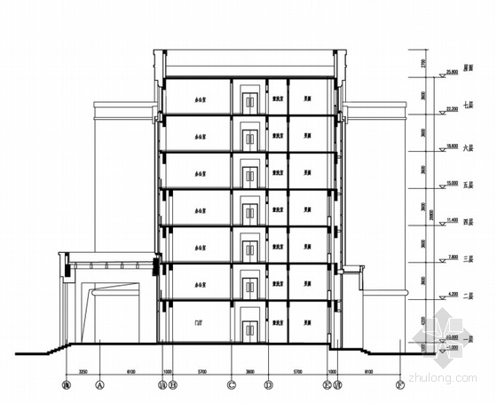 [山东]7层行政办公楼建筑设计方案文本-办公楼剖面图