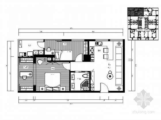 福州装修样板资料下载-[福州]东南亚风格两居室样板房室内设计施工图（含效果图）