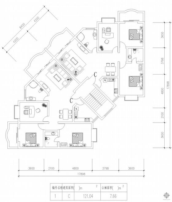 塔式一梯两户建筑施工图资料下载-塔式多层一梯两户户型图(121/121)