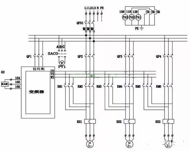 变频一拖三控制原理图资料下载-变频器一拖多二次电气原理图设计