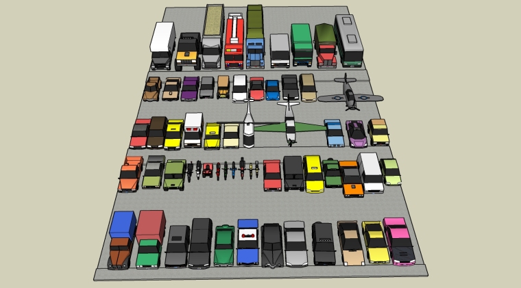 SU节点效果模型资料下载-停车场su模型，车su模型，飞机su模型