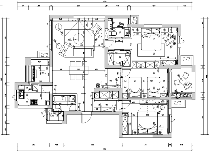 白金海岸|现代灰色简约住宅空间设计施工图（附效果图）-平面尺寸图