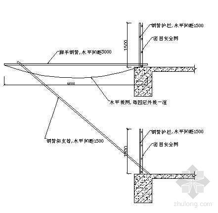 水平安全挑网施工资料下载-成都某机场货运站楼层四周水平外挑网示意图