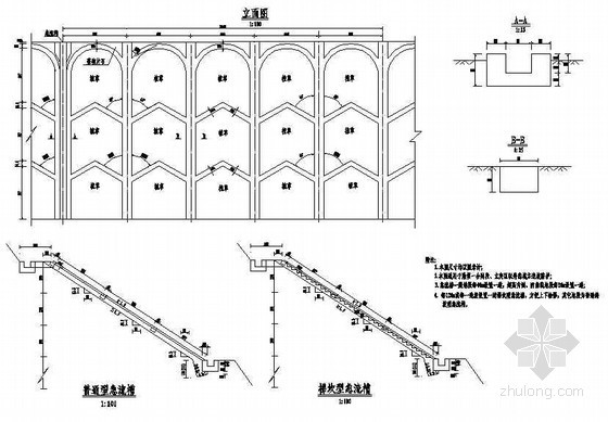 片石护坡方案资料下载-路桥交通防护工程浆砌片石拱形护坡节点详图设计