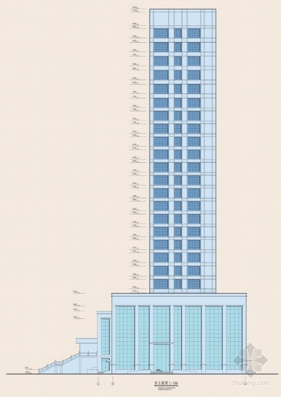 [广东]26层办公综合体建筑方案文本-立面图
