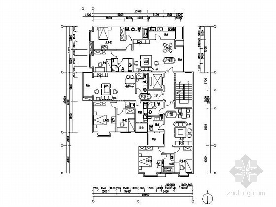 6层塔式住宅平面图资料下载-某住宅区塔式住宅端头户型平面图
