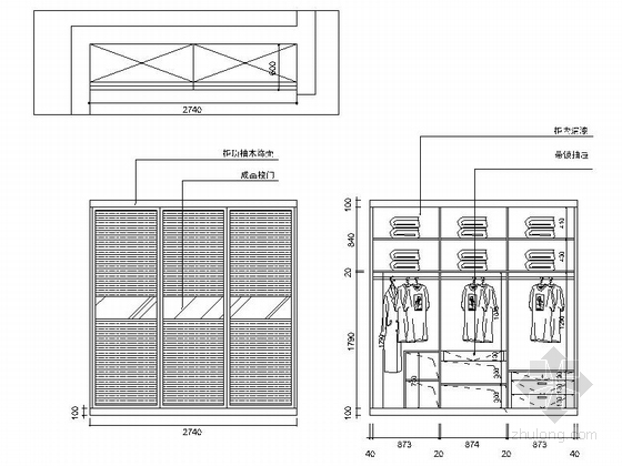 [武汉]后现代低调奢华一居室CAD装修施工图（含高清实景图）衣柜立面图
