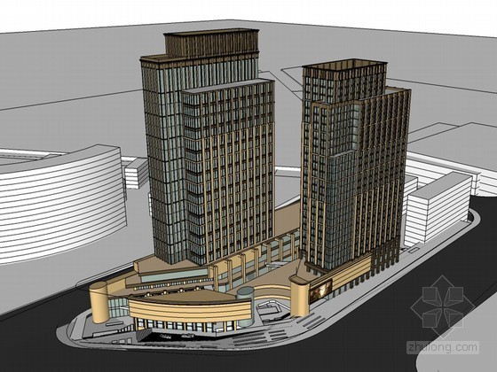 现代塔楼办公建筑su模型资料下载-现代大气办公建筑SketchUp模型下载
