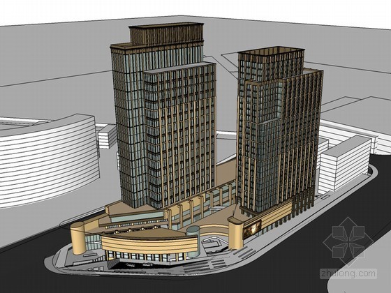 现代多层办公建筑效果图资料下载-现代大气办公建筑SketchUp模型下载