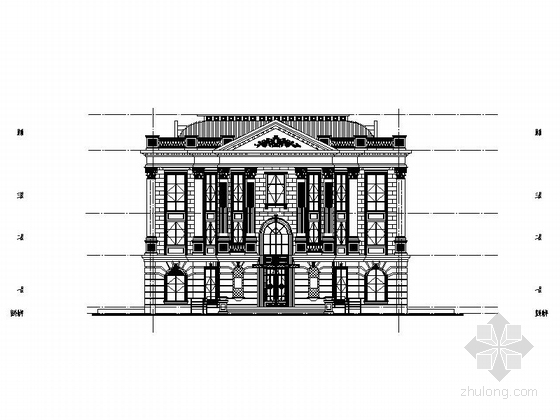 [四川]欧式风格三层售楼中心单体建筑设计施工图（知名建筑设计院）-欧式风格三层售楼中心单体建筑立面图