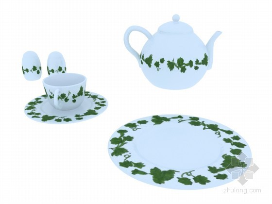 比萨斜塔茶具套装资料下载-花纹茶具3D模型下载