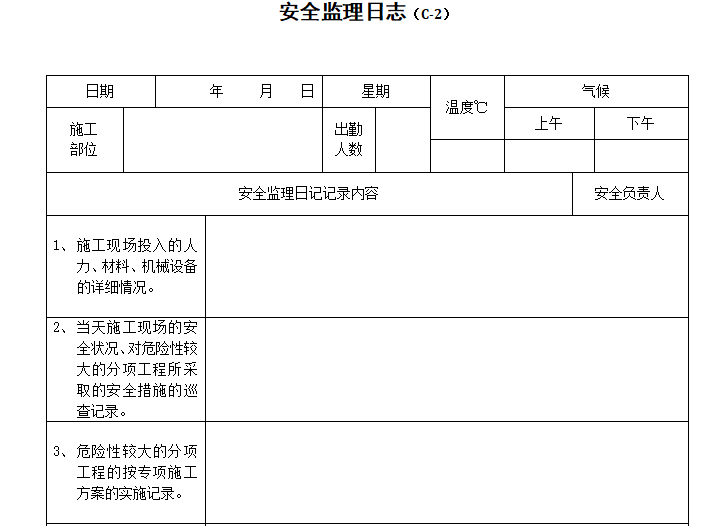 土建施工员生产实习日志资料下载-安全监理日志