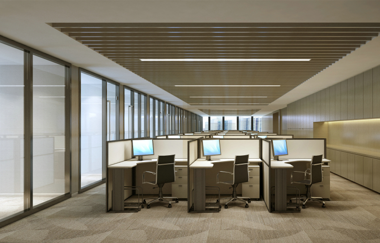 现代--办公空间装修设计施工图+效果图-开放办公区