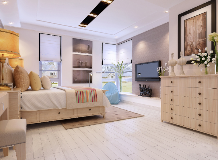 极简主义三居室住宅空间设计施工图（附效果图)-主卧室效果图