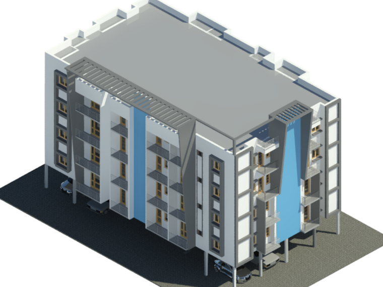 4层别墅revit模型资料下载-BIM模型-revit模型-四层公寓模型