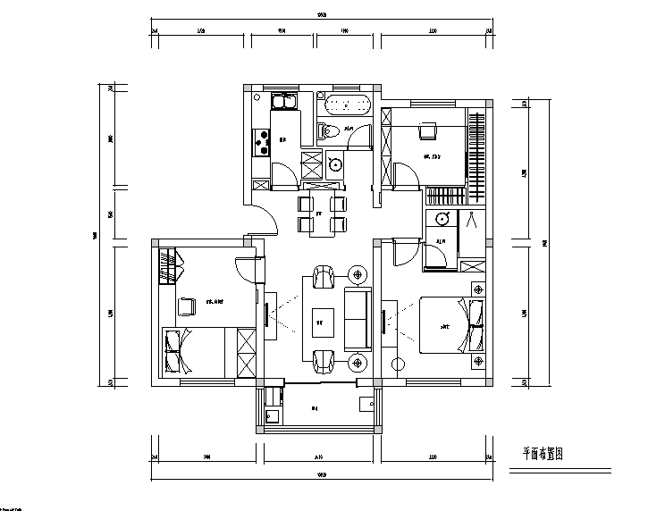 住宅设计家具尺寸资料下载-[江苏]现代90平米三居室住宅设计施工图（附效果图）