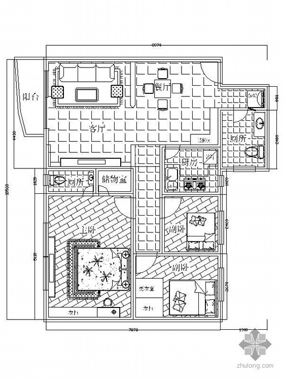 8平米小客厅装修图资料下载-小户型三房装修图