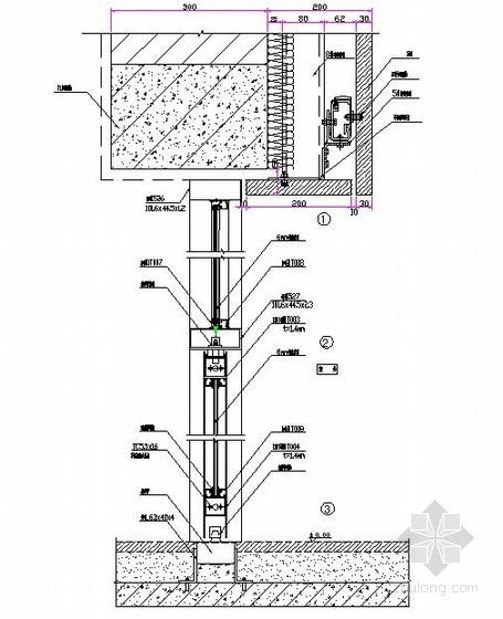 地弹门施工节点资料下载-石材幕墙铝合金地弹门竖剖节点