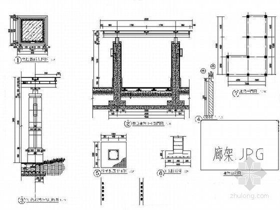 [云南]现代风格特色廊架、花架施工图-施工详图 