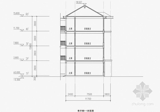 [浙江]红色砖墙山水园林小学扩建设计方案文本（含总平CAD）-红色砖墙山水园林小学扩建剖面图