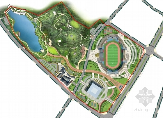 [贵州]城市核心3000座体育场馆建筑施工图（含效果图及全专业CAD）-城市核心3000座体育场馆总平面图