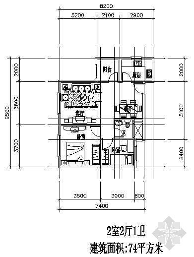 两室两厅户型图资料下载-两室两厅一厨一卫74平方米