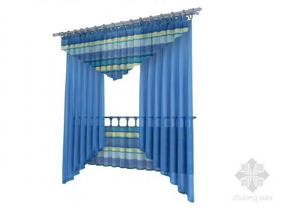 地中海蓝色壁纸贴图资料下载-蓝色窗纱3D模型下载