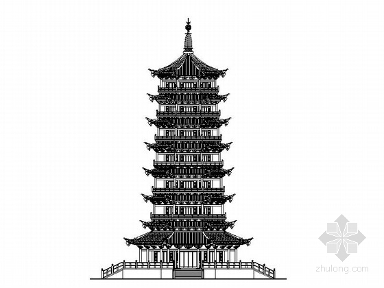 中式塔立面图资料下载-[桂林]某旅游区九层塔全套施工图