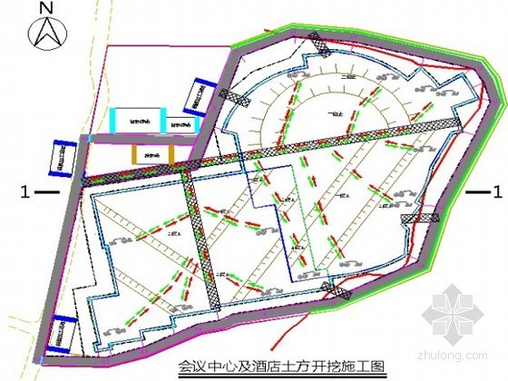 土方开挖分区布置图资料下载-[江苏]酒店及会议中心土方开挖专项方案（流程图）